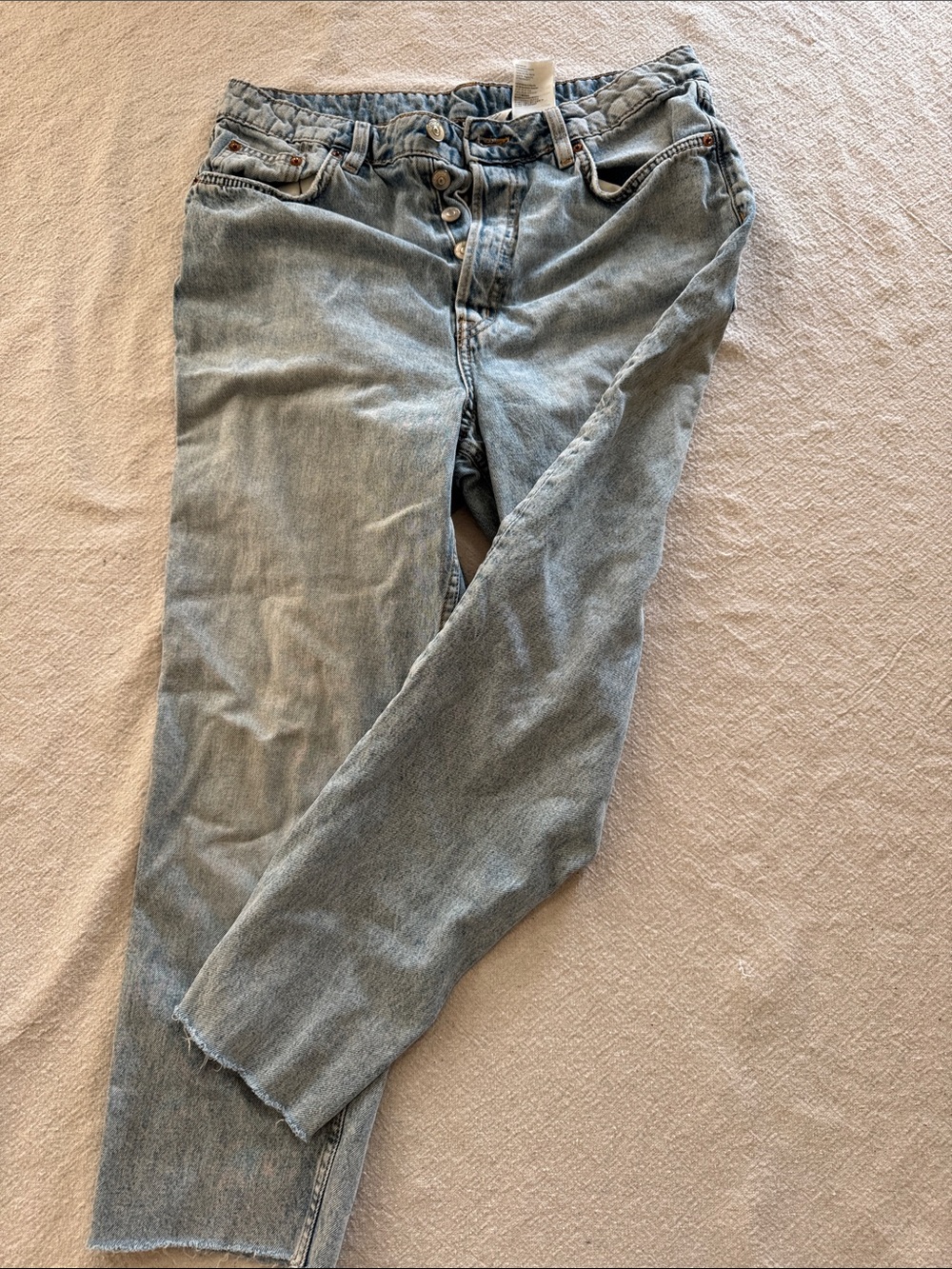 Divided Faded Light Blue Straight-Leg Jeans with Button Fly